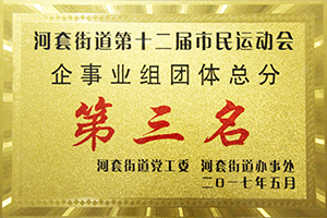 河套街道第十二屆市民運(yùn)動會企事業(yè)組團(tuán)體總分第三名